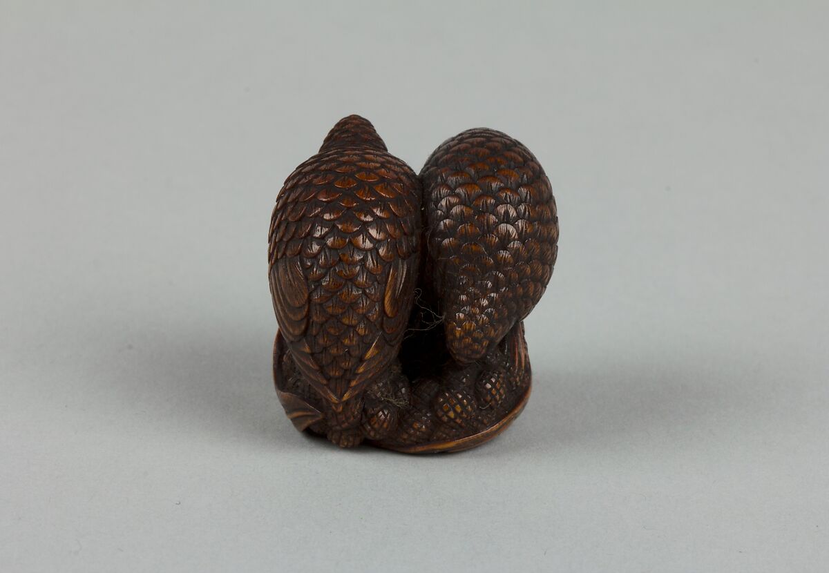 Netsuke of Quail with Millet, Wood, Japan