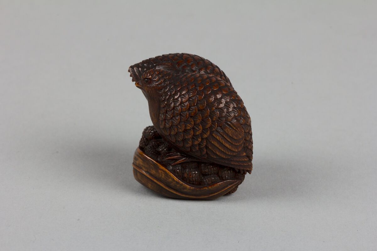 Netsuke of Quail with Millet, Wood, Japan