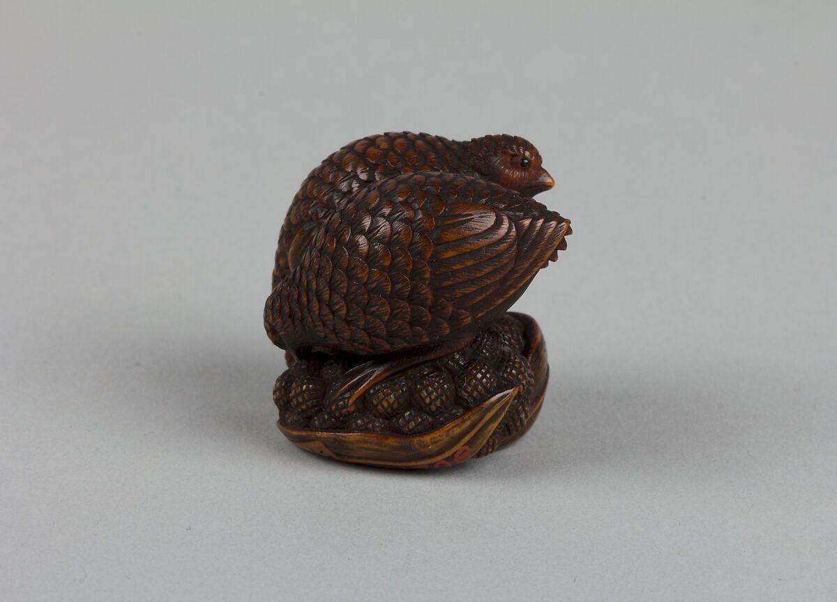 Netsuke of Quail with Millet, Wood, Japan