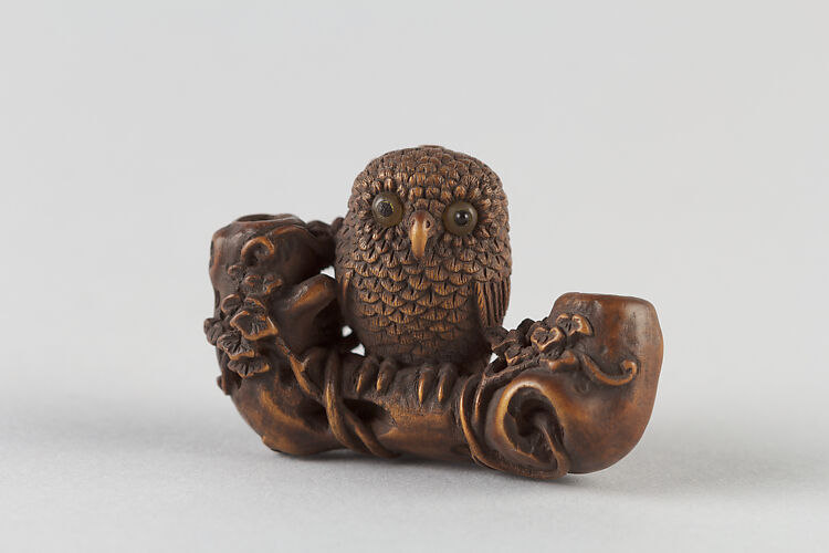 Netsuke of Owl on a Branch