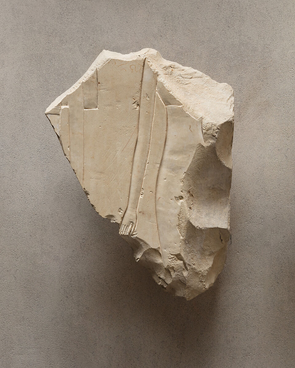 Relief fragment from a procession of attendants - see 31.3.1-1, Limestone, paint 