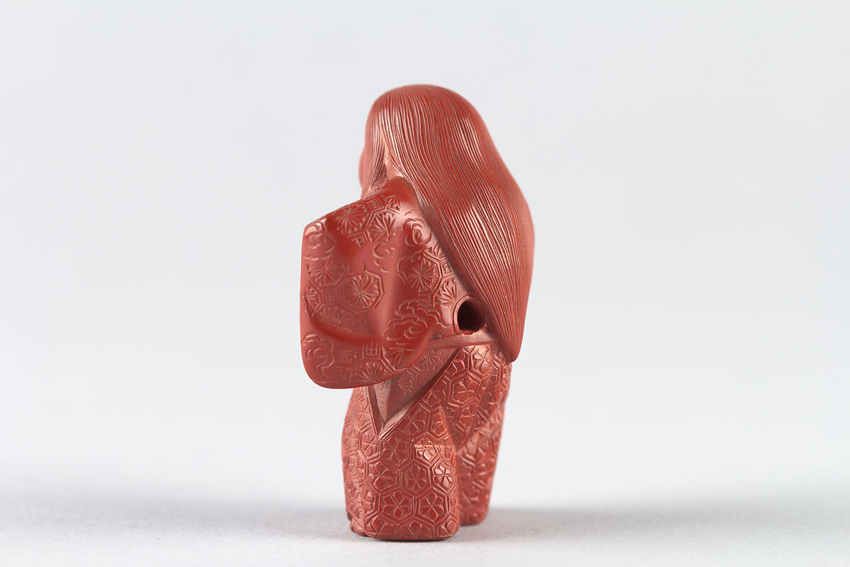 Netsuke of Noh Dancer, Red lacquer, Japan