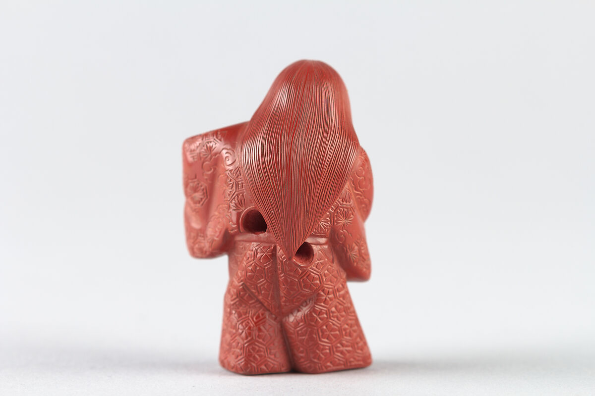 Netsuke of Noh Dancer, Red lacquer, Japan