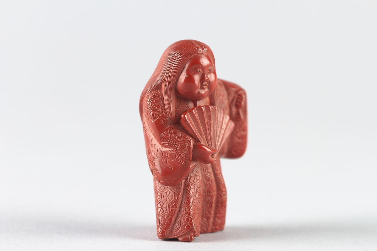 Netsuke of Noh Dancer, Red lacquer, Japan