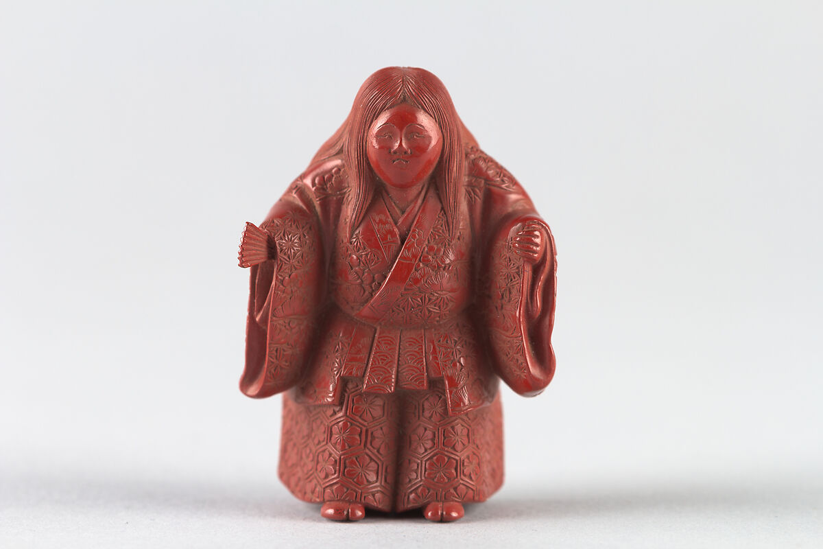 Netsuke of Noh Dancer, Red lacquer, Japan 