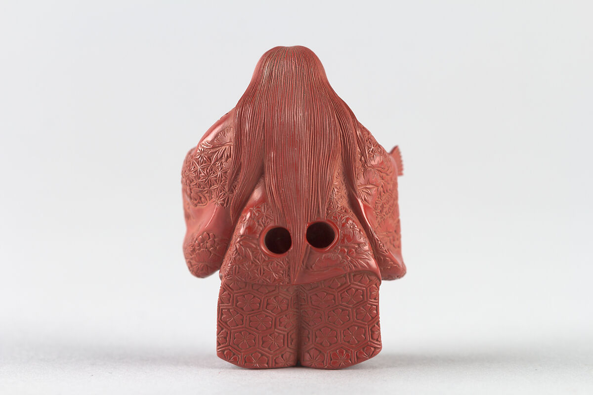 Netsuke of Noh Dancer, Red lacquer, Japan