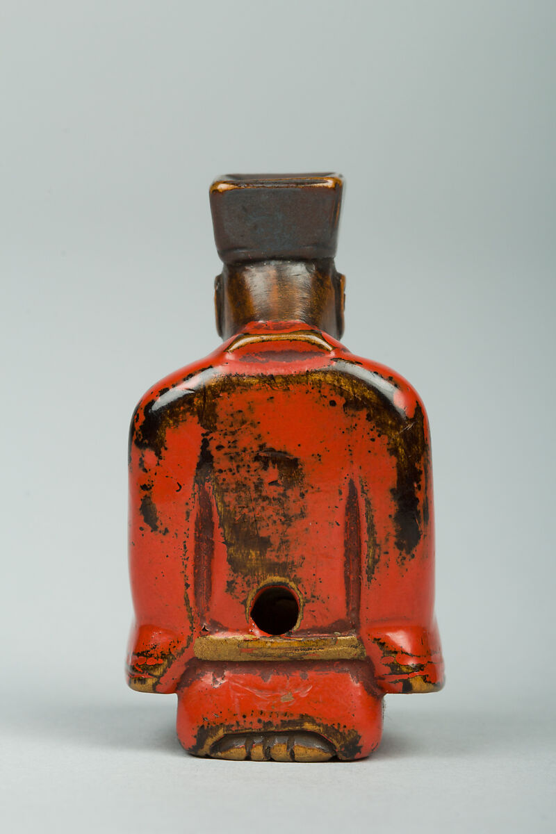 Netsuke of Tea Master, Wood and red lacquer, Japan