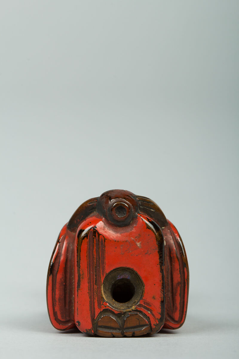 Netsuke of Tea Master, Wood and red lacquer, Japan