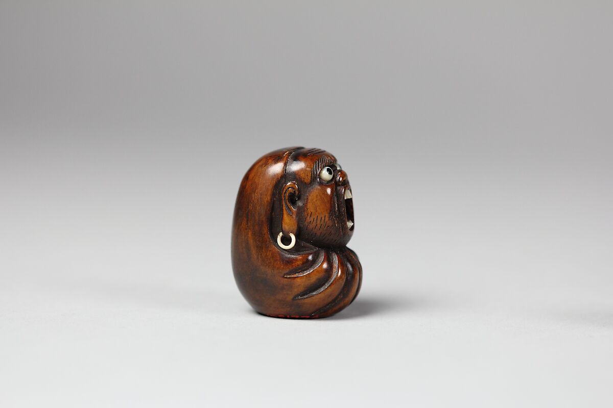 Netsuke of Head, Wood with ivory, Japan
