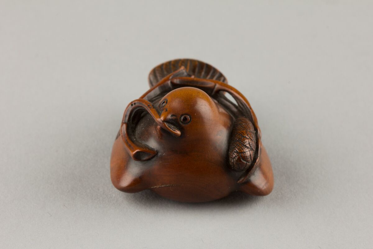 Netsuke of Sparrow (Split-tongue), Wood, Japan 