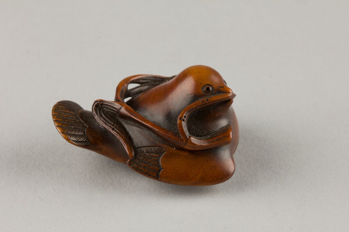 Netsuke of Sparrow (Split-tongue), Wood, Japan
