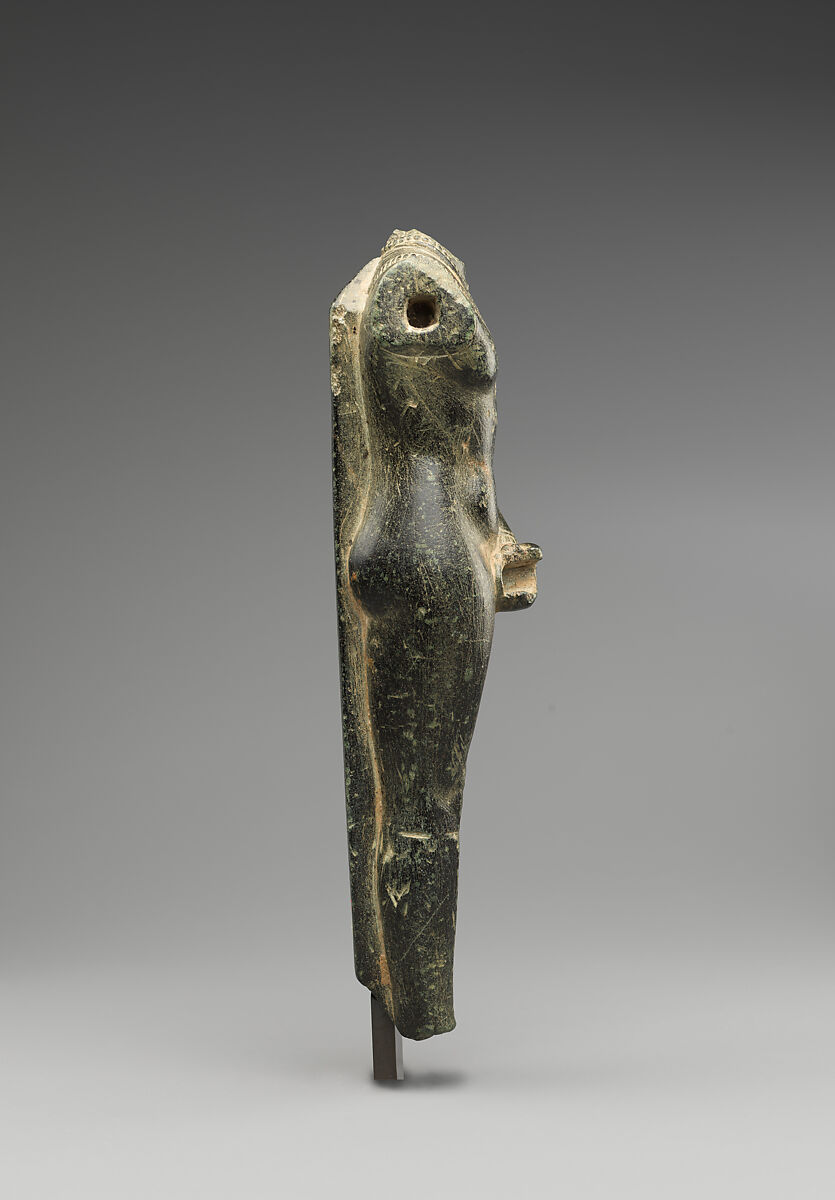 Headless unshrouded ithyphallic deity statuette, Serpentinite