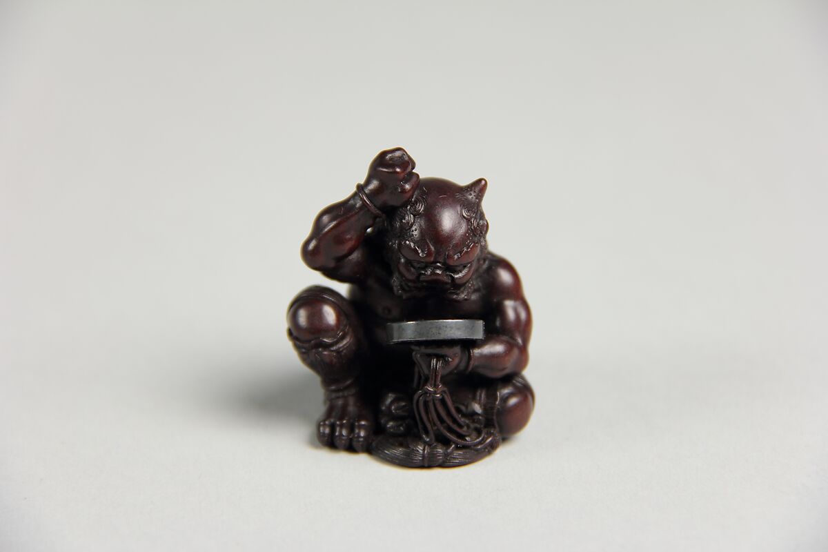 Netsuke of Demon with Mirror, Wood, Japan 