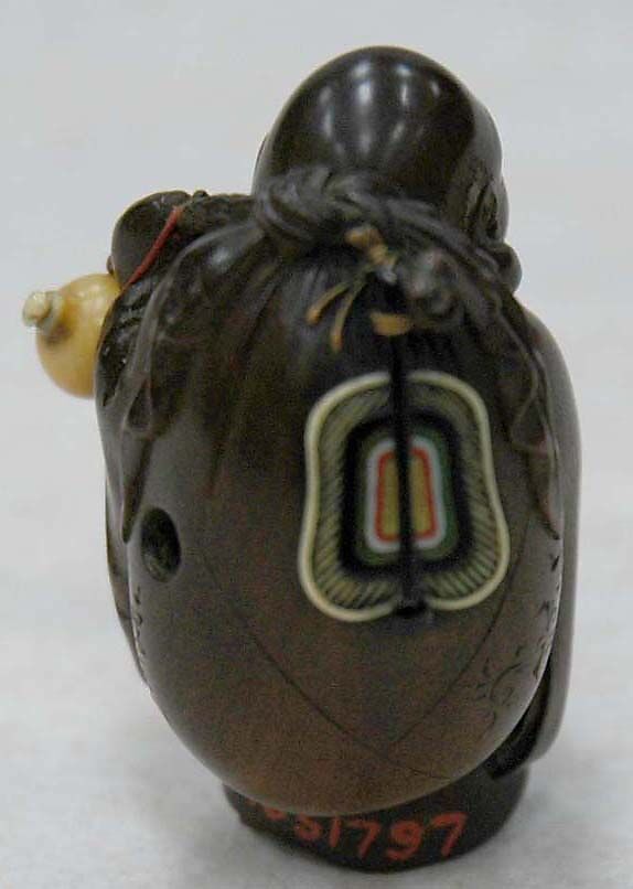 Netsuke of Hotei with Bag and Gourd, Wood, Japan