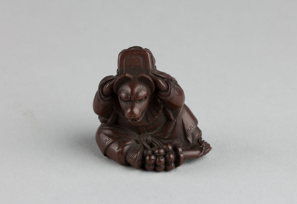 Netsuke of Fox Disguised as Shishimai Dancer, Wood, Japan 