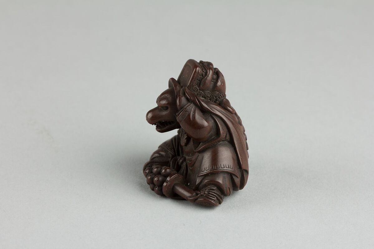 Netsuke of Fox Disguised as Shishimai Dancer, Wood, Japan