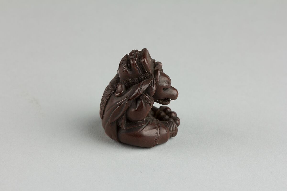 Netsuke of Fox Disguised as Shishimai Dancer, Wood, Japan