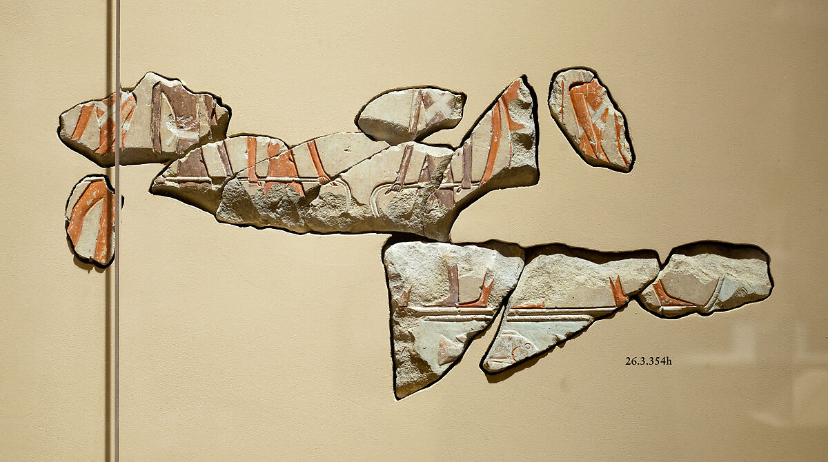 Scene of hunters, bird catchers, and fishermen, Limestone, paint