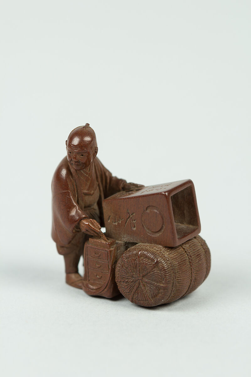 Netsuke of Artist Marking a Box, Wood, Japan 