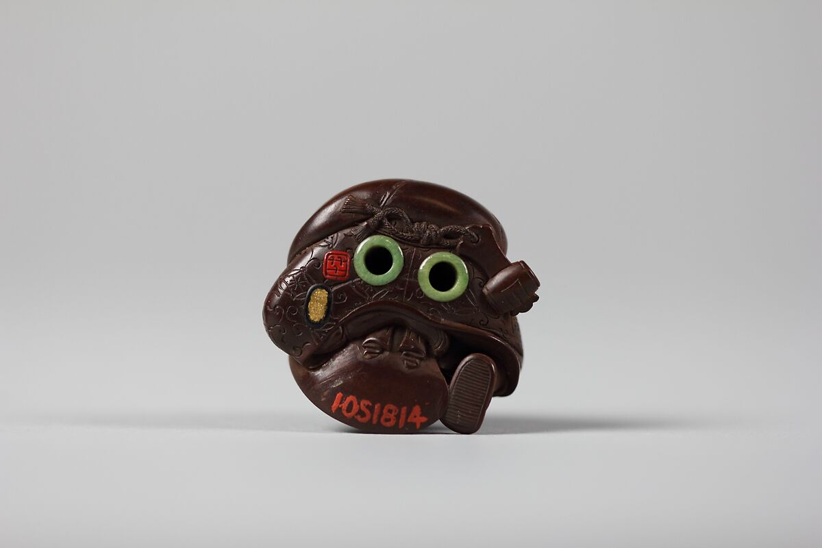 Netsuke of Daikoku and Bag, Wood, Japan