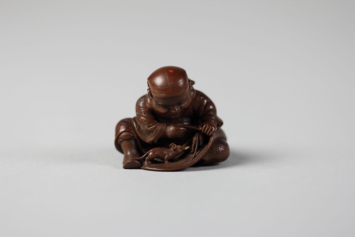 Netsuke of Daikoku and Bag, Wood, Japan 