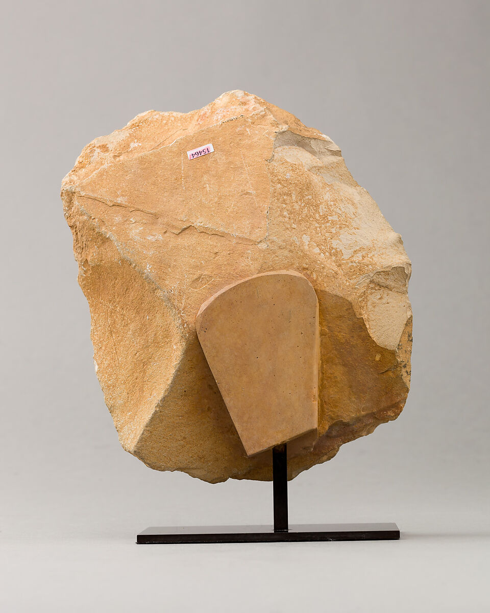 Fragmentary Ostracon Depicting a Priest, Limestone, paint