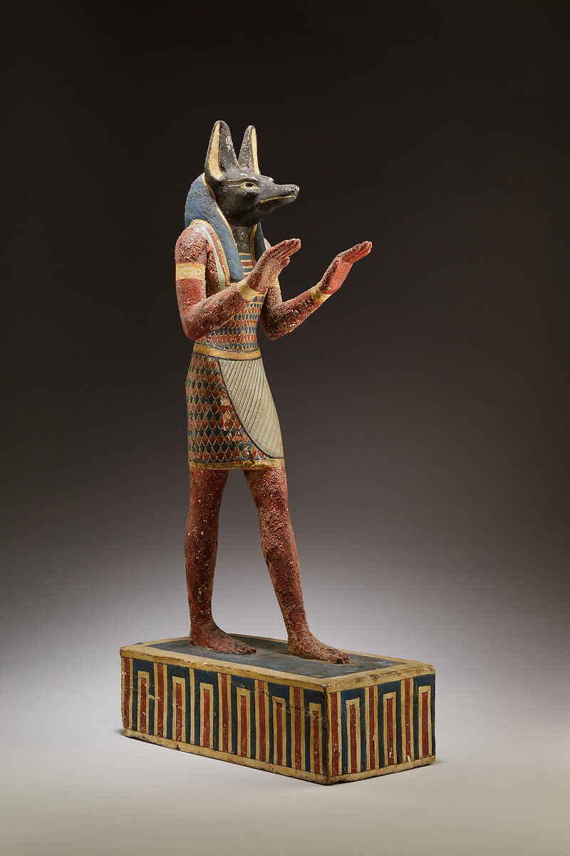 Statuette of Anubis, Plastered and painted wood 