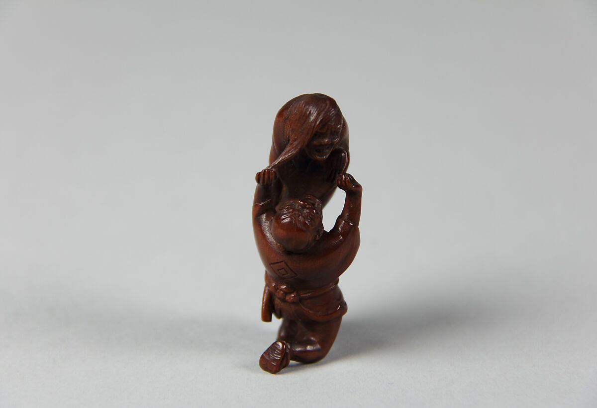 Netsuke of Ghost and Man on His Knees, Wood, Japan