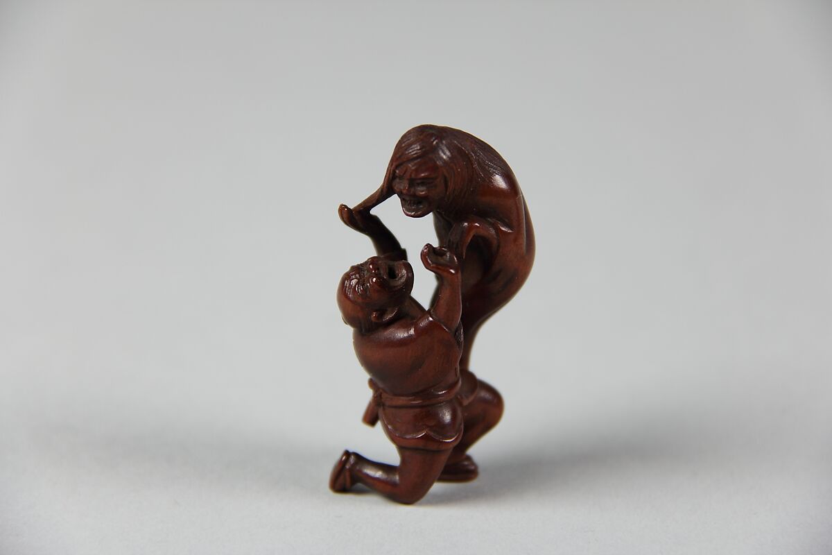 Netsuke of Ghost and Man on His Knees, Wood, Japan 