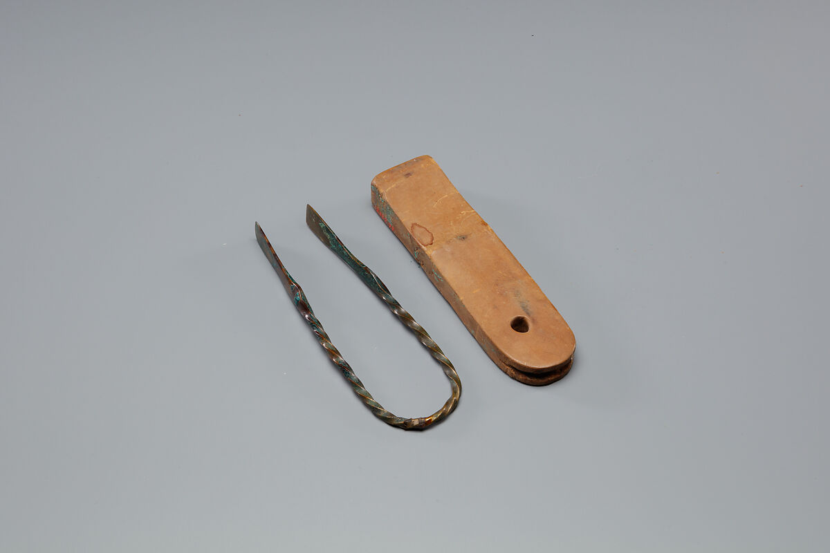 Tweezers Mounted on a Wood Block, Wood, bronze or copper alloy 