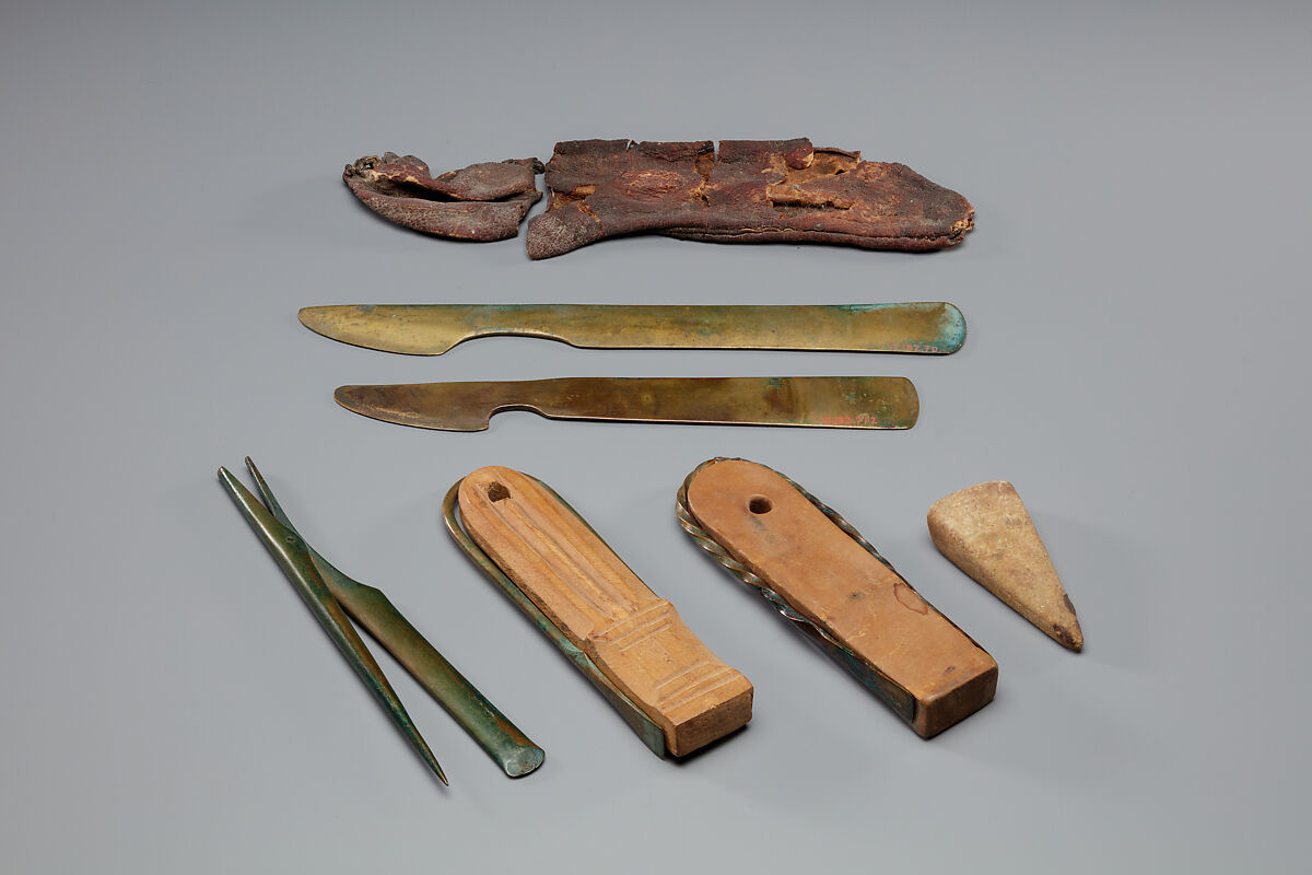 Tweezers Mounted on a Wood Block, Wood, bronze or copper alloy