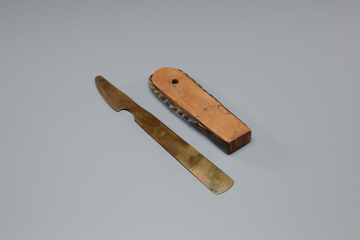 Tweezers Mounted on a Wood Block, Wood, bronze or copper alloy