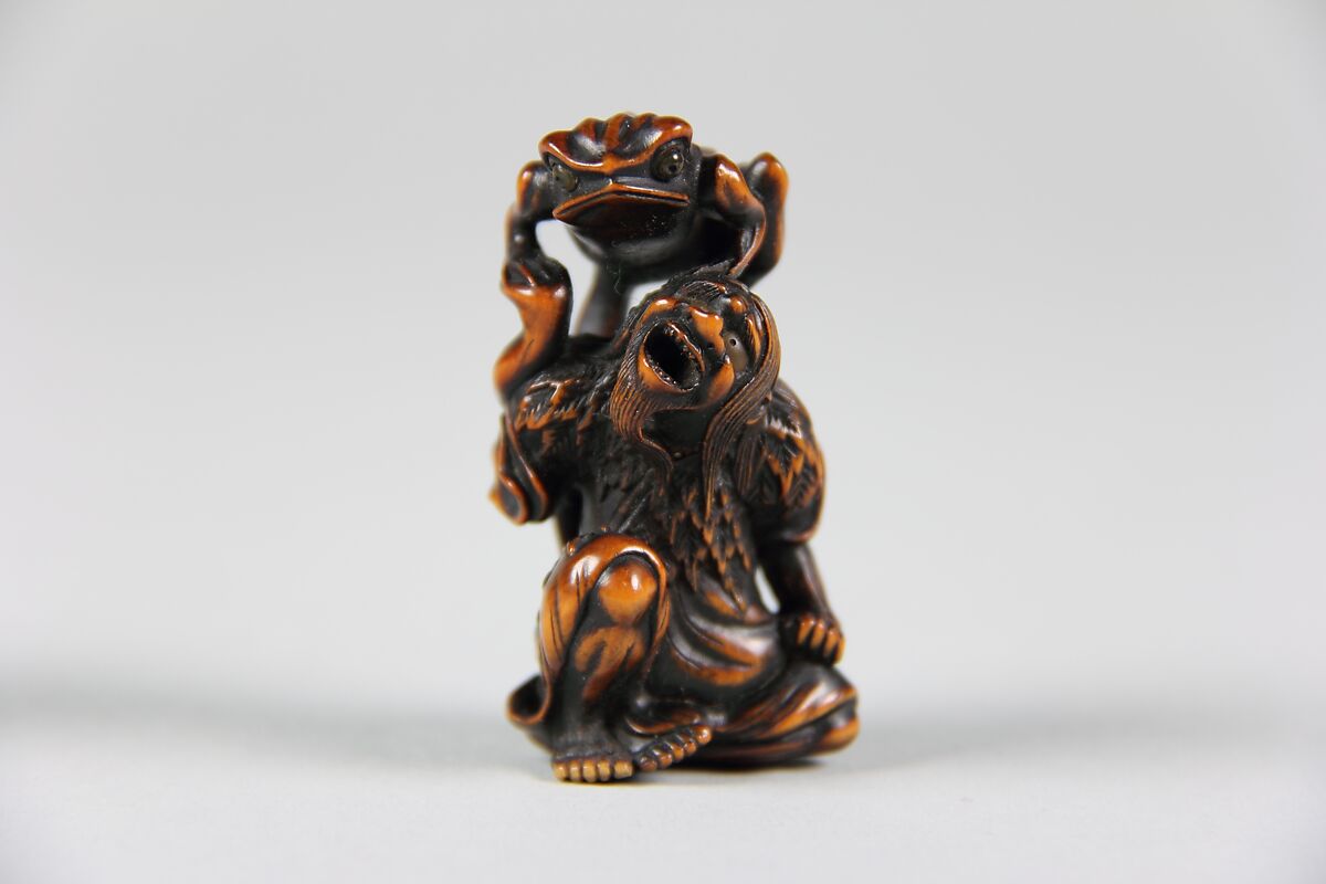 Netsuke of The Daoist Immortal, Gama Sennin with Frog, Toyomasa (Japanese, 1773–1856), Wood, Japan 