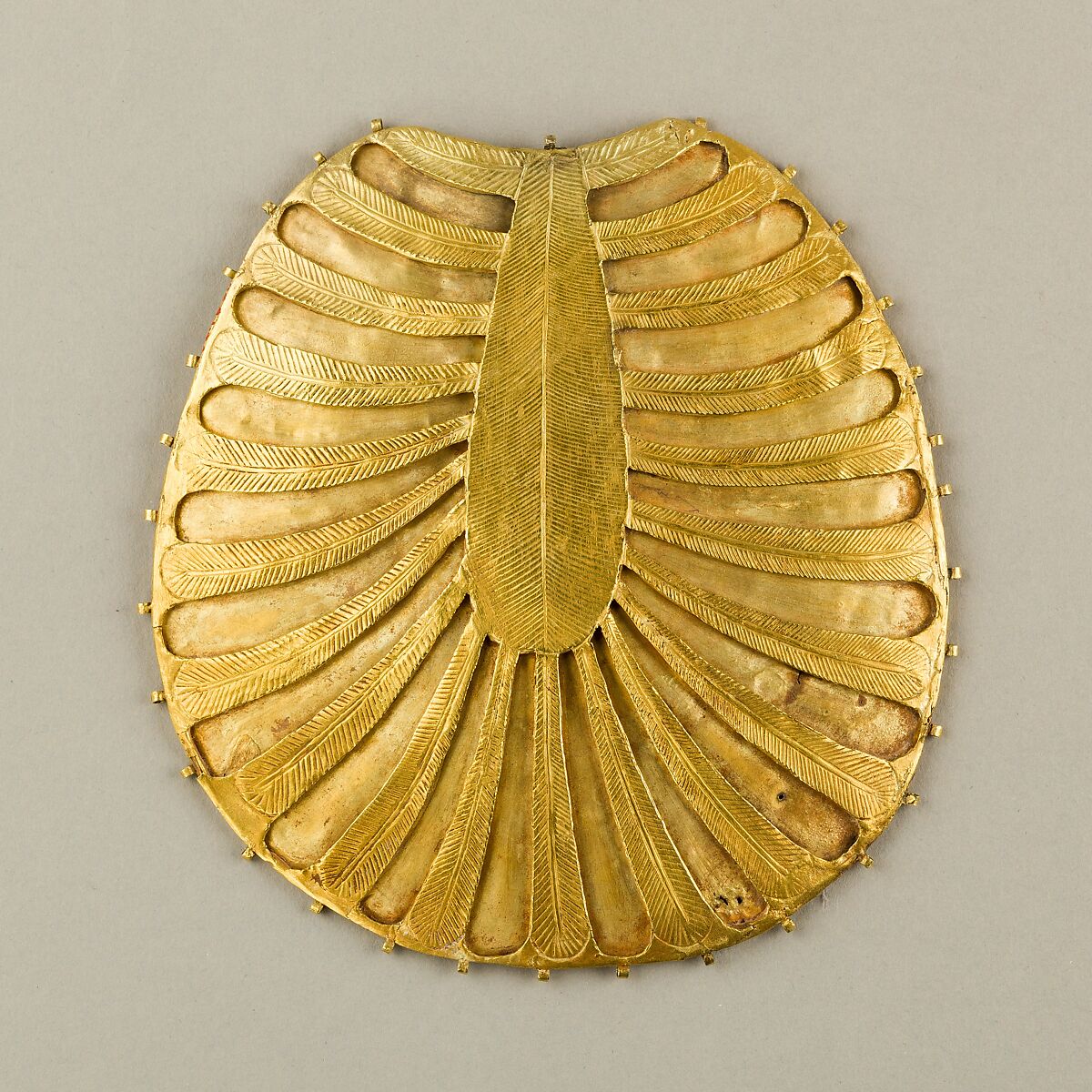 Disk Made of Two Sheets of Gold, One Concave the Other  Decorated with Feathers or Palm Fronds, Gold 