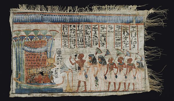 Painted Linen Depicting the Priest Tjanefer and his Family before the Goddess Hathor, Linen, paint