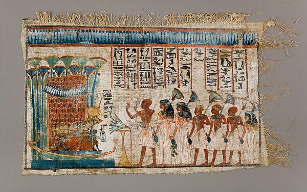Painted Linen Depicting the Priest Tjanefer and his Family before the Goddess Hathor, Linen, paint