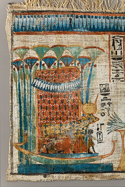 Painted Linen Depicting the Priest Tjanefer and his Family before the Goddess Hathor, Linen, paint