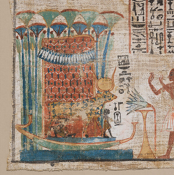 Painted Linen Depicting the Priest Tjanefer and his Family before the Goddess Hathor, Linen, paint