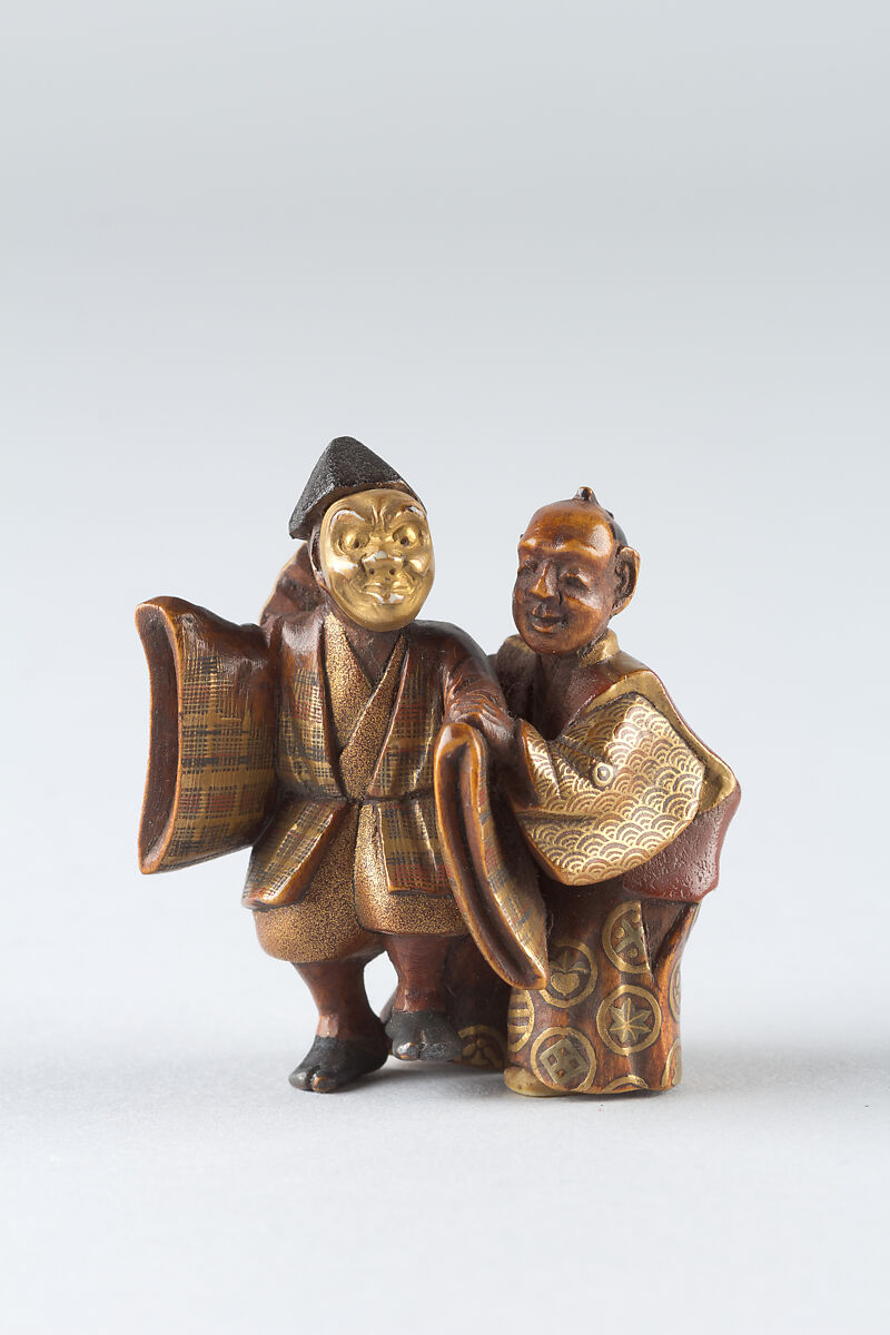 Netsuke of Two Noh Dancers, Lacquer, Japan 