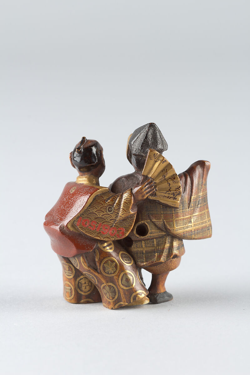Netsuke of Two Noh Dancers, Lacquer, Japan