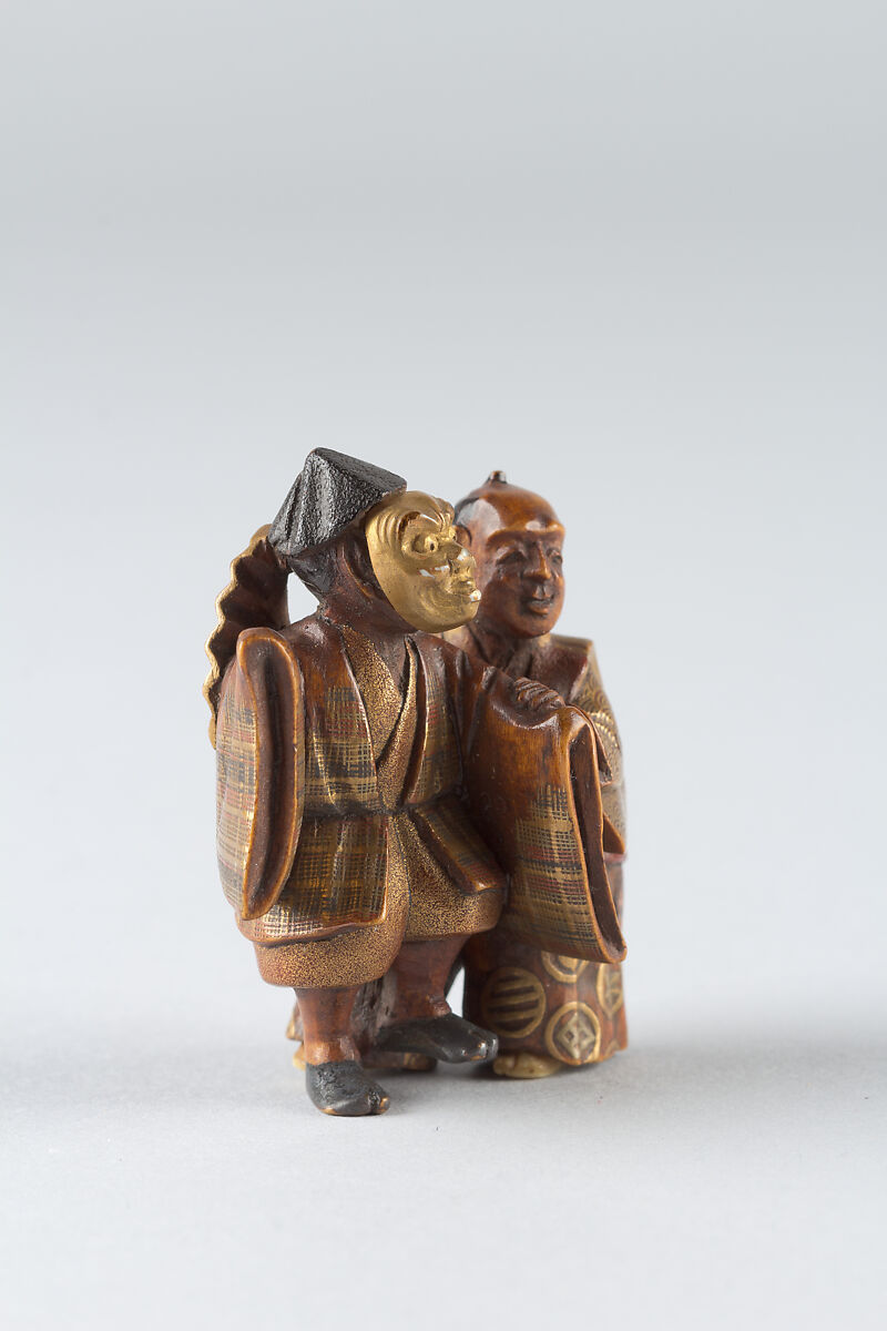 Netsuke of Two Noh Dancers, Lacquer, Japan
