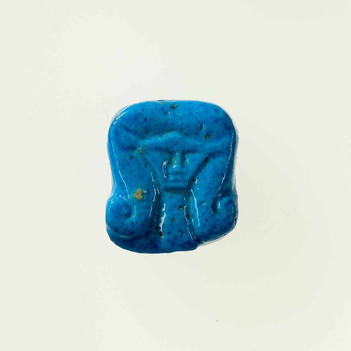 Hathor head amulet, faience 