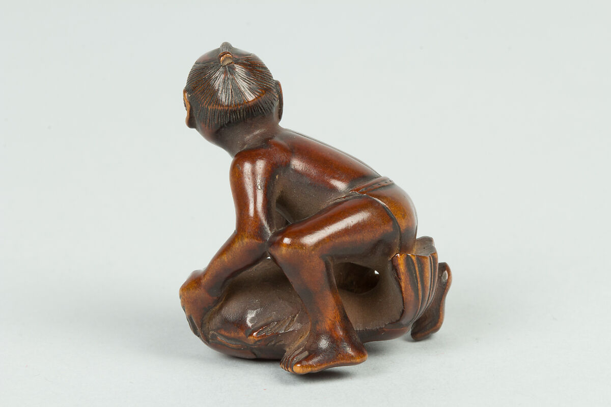 Netsuke of Boy on a Carp, Wood, Japan