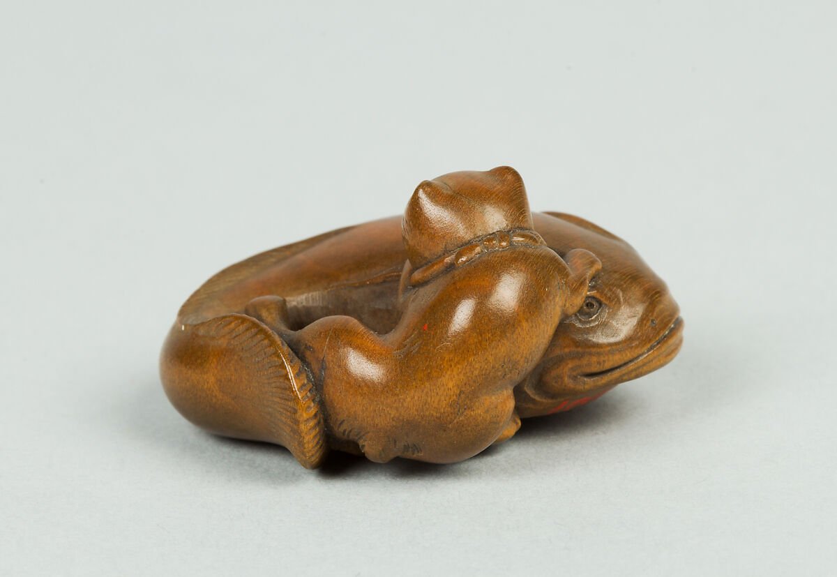 Netsuke of Carp and Cat, Wood, Japan