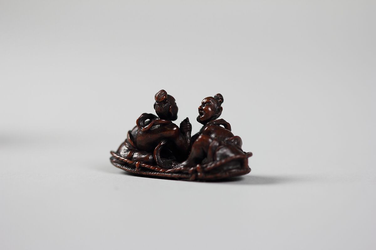 Netsuke of Two Figures Arm-Wrestling, Wood, Japan 