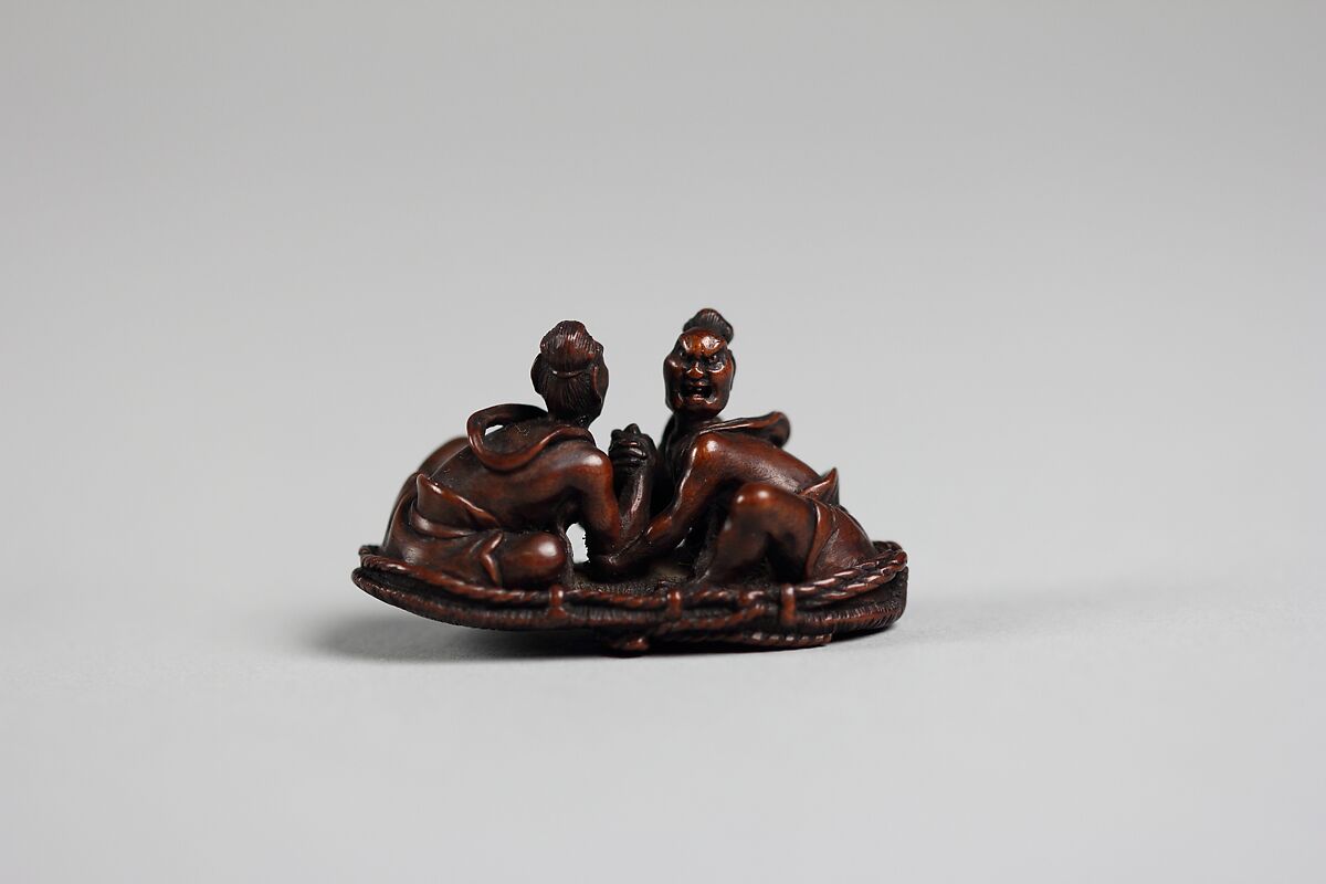 Netsuke of Two Figures Arm-Wrestling, Wood, Japan
