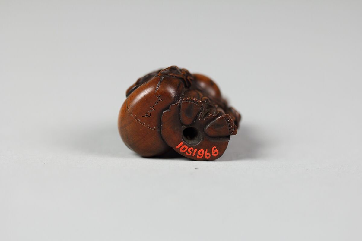 Netsuke of Hotei with Bag, Wood, Japan