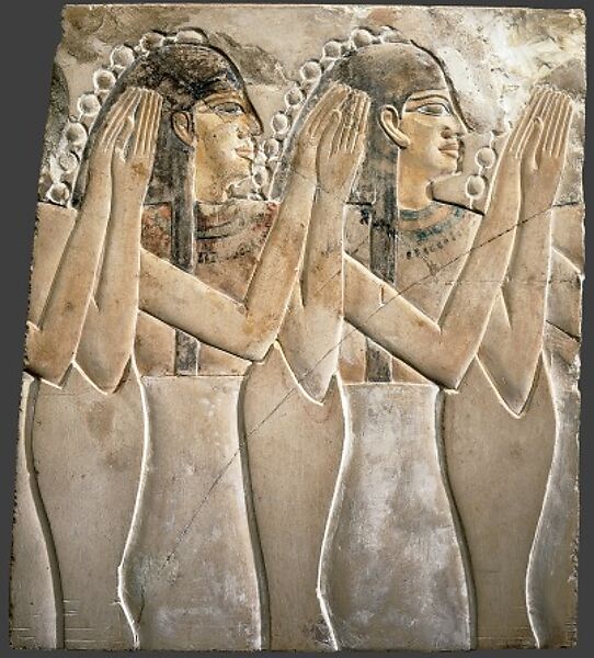 Relief of Clapping Women, Limestone, paint 