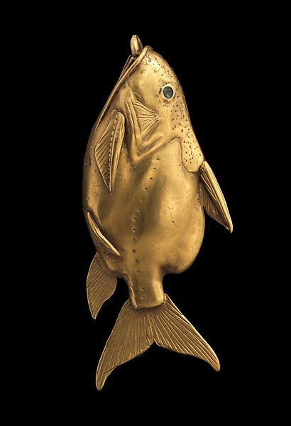 Fish Pendant, Gold over a core of unknown material 