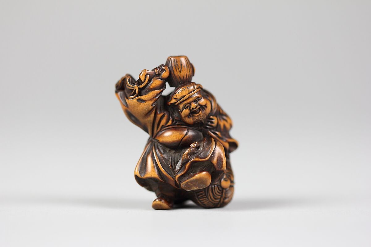 Netsuke of Daikoku and Mallet on Bale, Wood, Japan 